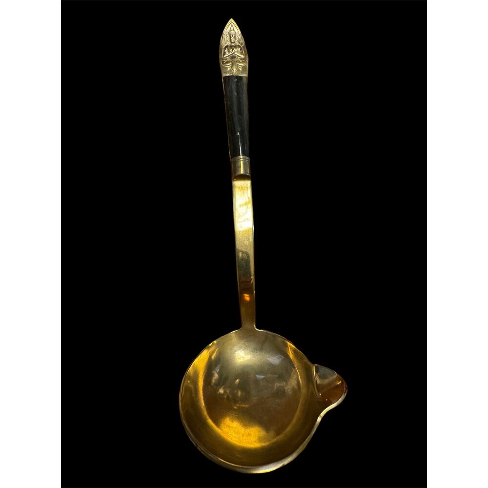 Rare 1950s Vintage James Siam Brass Buddha Soup Ladle 12 in Ebonized Wood Handle